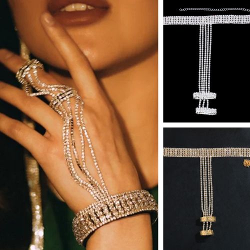 【即納】ラインストーンフィンガーブレスレットD20115