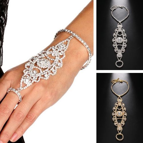 【即納】ラインストーンフィンガーブレスレットD20117