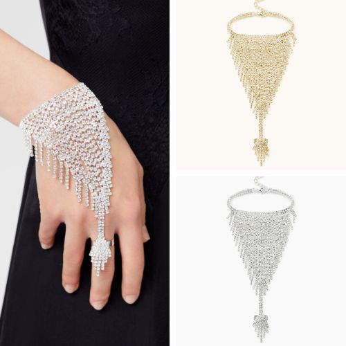 【即納】ラインストーンフィンガーブレスレットD20128