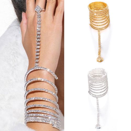 【即納】ラインストーンフィンガーブレスレットD20309