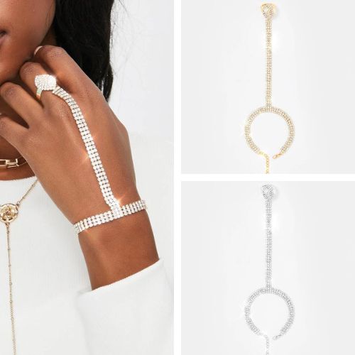 【即納】ラインストーンフィンガーブレスレットD20410