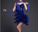 スパンコールダンスドレス3点セット/ドレス&ネックレス&グローブ/y9436-ブルー